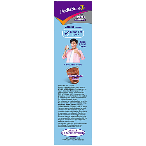 Pediasure 7+ Specialized Nutrition Drink Powder - For Growing Children, Vanilla Flavour, 200 g Box Scientifically Designed Nutrition For Kids, Supports Height Gain, Muscle Strength & Brain Development, With Oats & Almond