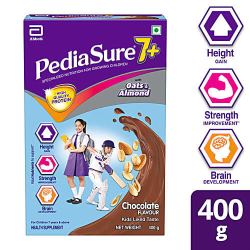 Pediasure 7+ Chocolate Flavour Nutrition Drink Powder With Oats & Almond For Children, 400 g Height Gain, Strength Improvement, Brain Development