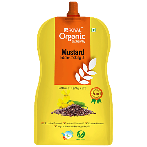 BB Royal Organic Cold Pressed Kachi Ghani Mustard Cooking Oil, 1 L Spout Pack 