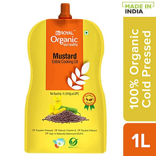 BB Royal Organic Cold Pressed Kachi Ghani Mustard Cooking Oil, 1 L Spout Pack 