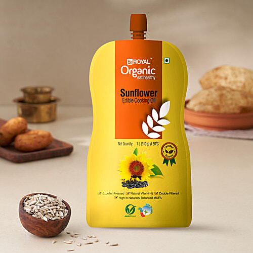 bb Royal Organic Cold Pressed Sunflower Cooking Oil, 1 L Pouch 