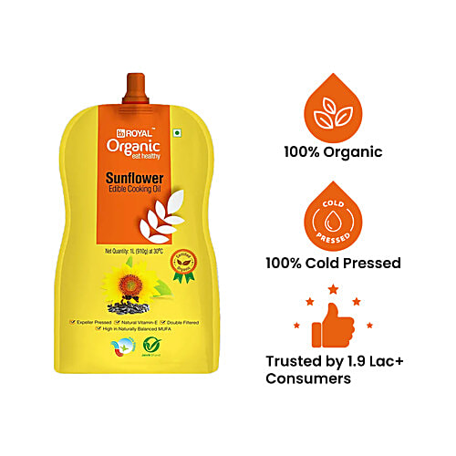 bb Royal Organic Cold Pressed Sunflower Cooking Oil, 1 L Pouch 
