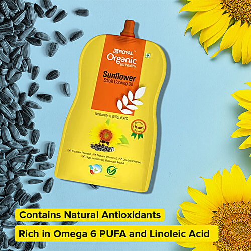 bb Royal Organic Cold Pressed Sunflower Cooking Oil, 1 L Pouch 