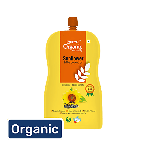 bb Royal Organic Cold Pressed Sunflower Cooking Oil, 1 L Pouch 