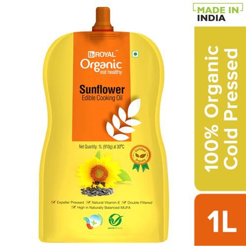 BB Royal Organic Organic Cold Pressed Sunflower Cooking Oil, 1 L Spout Pack 