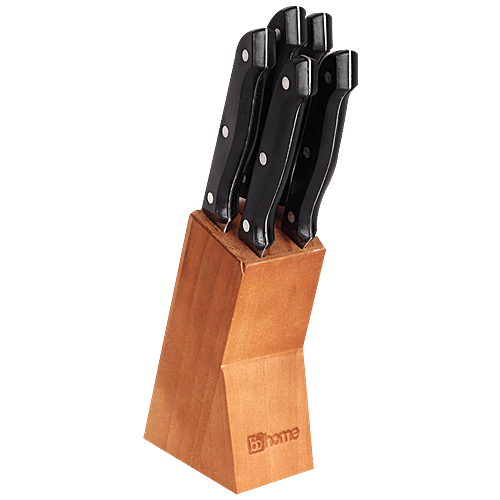 BB Home Kitchen Knife Set - Classic With Wooden Block, 5 pcs  