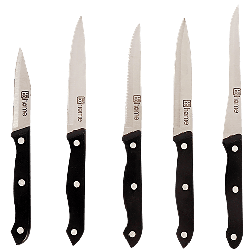 BB Home Kitchen Knife Set - Classic With Wooden Block, 5 pcs  