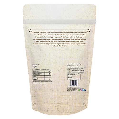 Graminway Gluten-Free Ragi Atta, 800 g Pouch Gluten Free, No Added Preservatives