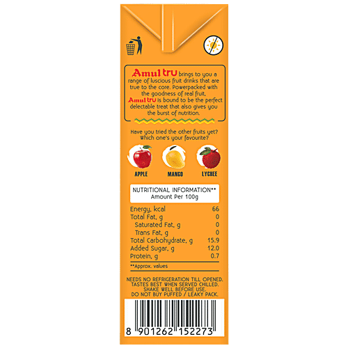 Amul Tru Orange, 180 ml Tetra Pak 