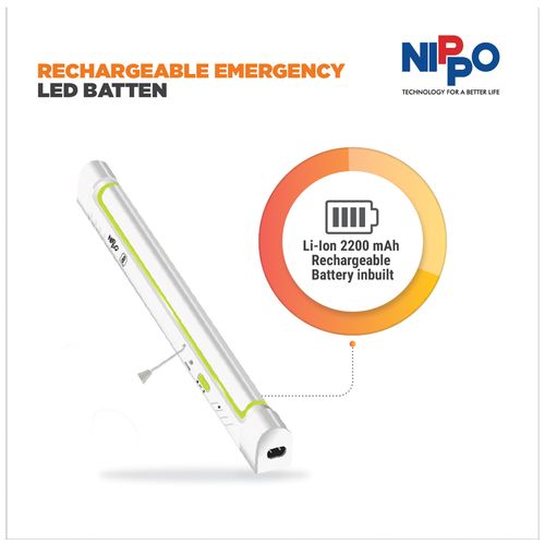 Nippo Rechargeable LED Tubelight - Baton, 8W, Cool Daylight, 1 pc  