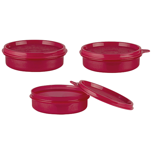 Polyset Magic Seal Round Storage Plastic Container - Royal Red, 170 ml (Pack of 3) 