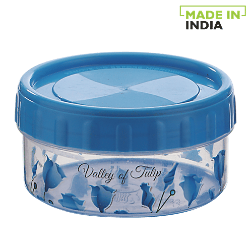 Polyset Plastic Twisty Storage Printed Containers - Blue, 300 ml (Pack of 4) 