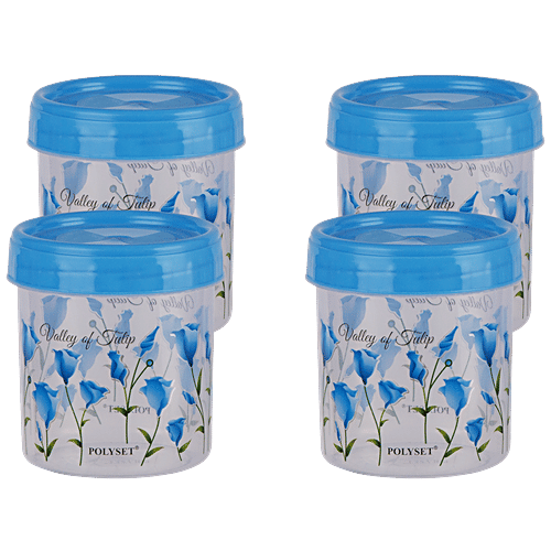 Polyset Plastic Twisty Storage Printed Containers - Blue, 500 ml (Pack of 4)