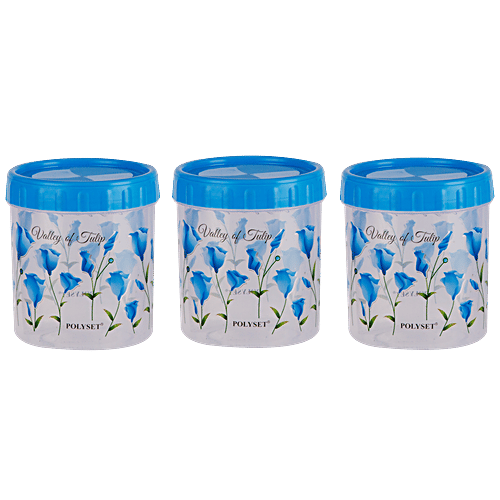 Polyset Plastic Twisty Storage Printed Containers - Blue, 1.05 L (Pack of 3)