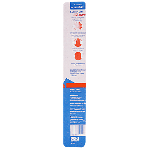 Aquawhite Complete Active Toothbrush Hard Bristles - Colour May Vary, 4 pcs  