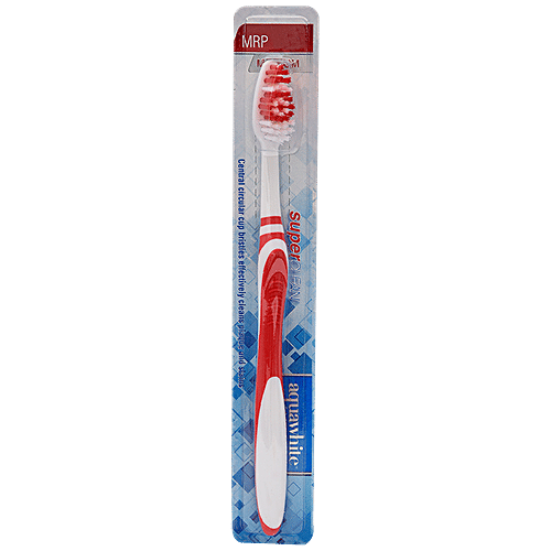 Aquawhite Super Clean Medium Toothbrush - Central Circular Cup Bristles, Colour May Vary, 4 pcs  