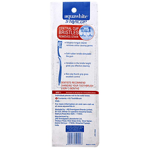 Aquawhite Starcop Toothbrush - Central Cup Shaped Bristles, 3 pcs (Buy 3 Get 1 Free) 