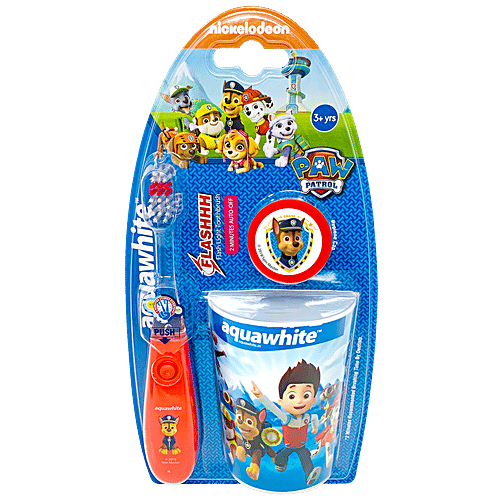 Aquawhite Paw Patrol Flashhh Toothbrush Set With Rinsing Cup - Red, 3 pcs  