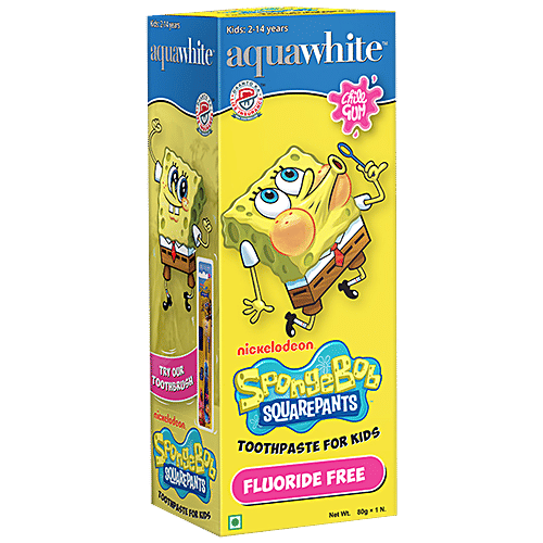 Aquawhite SpongeBob SquarePants Toothpaste For Kids - Fluoride-Free, Chill Gum Flavour, 80 g