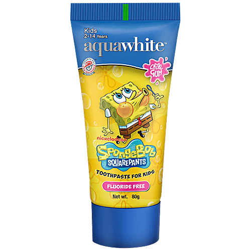 Aquawhite SpongeBob SquarePants Toothpaste For Kids - Fluoride-Free, Chill Gum Flavour, 80 g