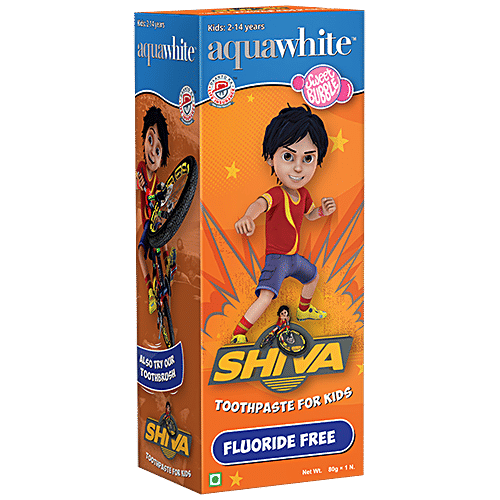Aquawhite Shiva Toothpaste For Kids - Fluoride-Free, Sweet Bubble Gum Flavour, 80 g  