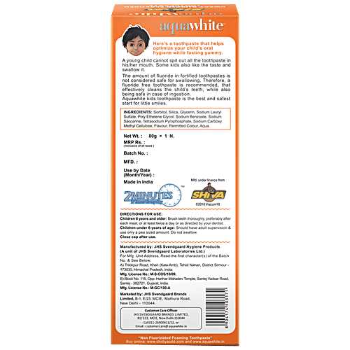 Aquawhite Shiva Toothpaste For Kids - Fluoride-Free, Sweet Bubble Gum Flavour, 80 g  