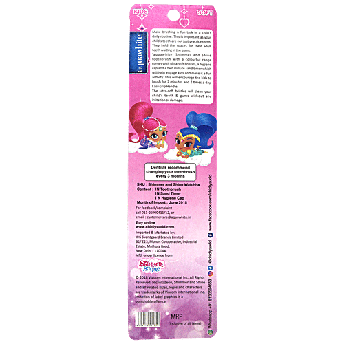 Aquawhite Shimmer & Shine Watchha Toothbrush With 2 Minute Sand Timer & Hygiene Cap, 1 pc  