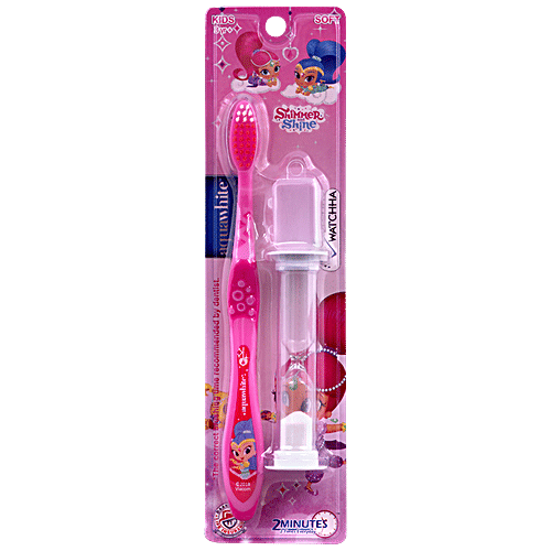 Aquawhite Shimmer & Shine Watchha Toothbrush With 2 Minute Sand Timer & Hygiene Cap, 1 pc  