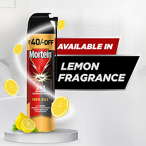 Mortein 2-In-1 Mosquito & Cockroach Killer Spray - Lemon Fragrance, 600 ml 100% Kill