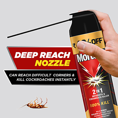 Mortein 2-In-1 Mosquito & Cockroach Killer Spray - Lemon Fragrance, 600 ml 100% Kill
