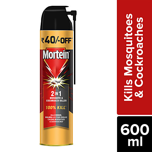 Mortein 2-In-1 Mosquito & Cockroach Killer Spray - Lemon Fragrance, 600 ml 100% Kill