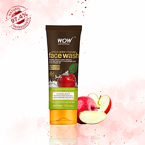 Wow Skin Science Apple Cider Vinegar Face Wash - Aloe Leaf Extract, Cleanses Gently, No Parabens & Sulphate, 100 ml Tube No Parabens & Sulphate