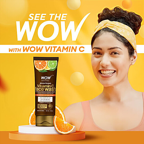 Wow Skin Science Brightening Vitamin C Face Wash - Fades Age Spots & Reduces Fine Lines, For All Skin Types, 100 ml Tube No Parabens & Sulphate