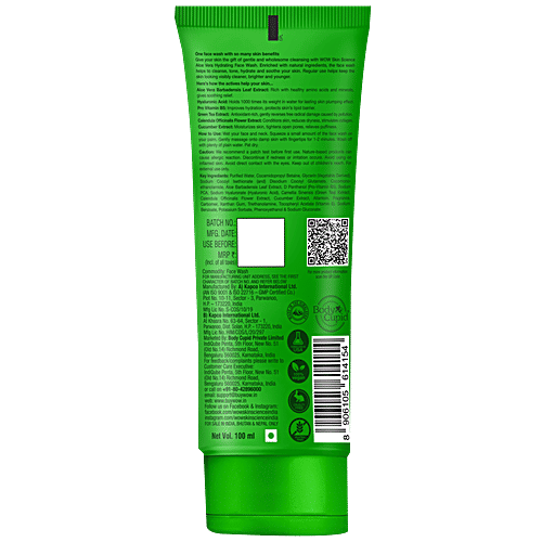 Wow Skin Science Hydrating Face Wash - Aloe Vera Extract, Hyaluronic Acid & Pro Vitamin B5, Cleanses Gently, No Parabens & Sulphate, 100 ml Tube No Parabens & Sulphate