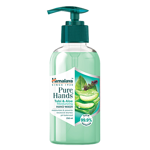 Himalaya Pure Hands Moisturizing Hand Wash - Tulsi & Aloe, 99.9% Germ Protection, pH Balanced, 250 ml Pump 