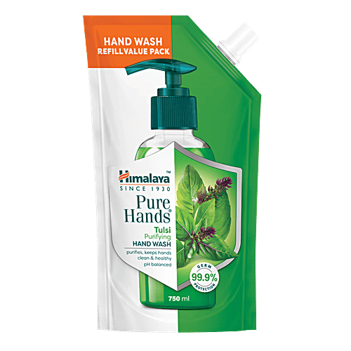 Himalaya Pure Hands Purifying Hand Wash - Tulsi, 99.9% Germ Protection, pH Balanced, 750 ml Refill Pack 