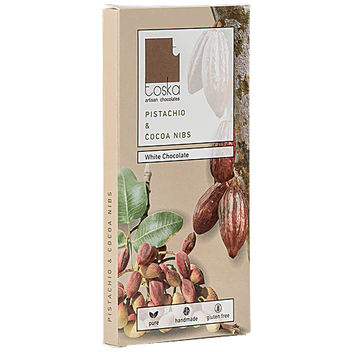 Toska Chocolates Pistachio & Cocoa Nibs White Chocolate, 70 g  