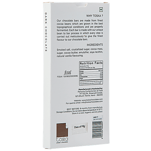 Toska Chocolates Smoked Salt & Crystallized Sugar Dark Chocolate, 70 g  