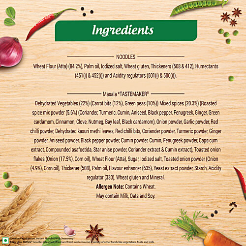 Maggi Nutri-Licious Masala Veg Atta Instant Noodles, 435 g (6x72.5 g) Made with Atta, Source of Protein, Fibre & Iron,