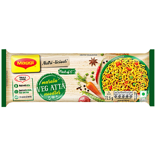 Maggi Nutri-Licious Masala Veg Atta Instant Noodles, 435 g (6x72.5 g) Made with Atta, Source of Protein, Fibre & Iron,