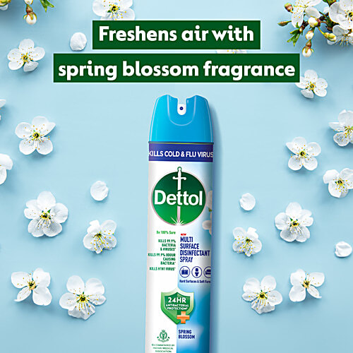 Dettol Spring Blossom Multi Surface Disinfectant Spray, 225 ml 24 hours Antibacterial protection, Germ Kill on Hard and Soft Surfaces