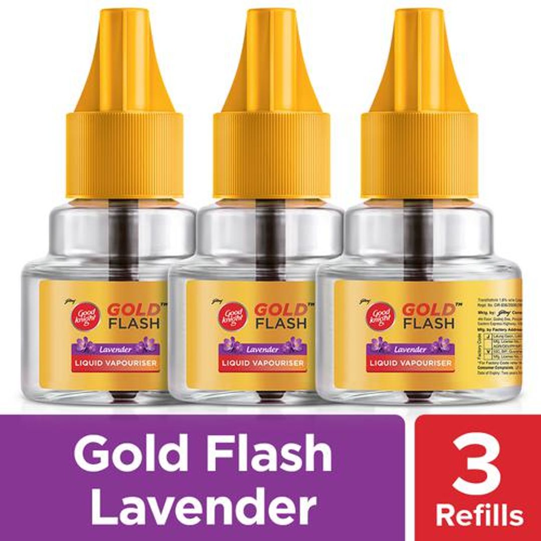 Good knight Gold Flash Liquid Vaporiser, Mosquito Repellent Refill - Lavender Fragrance, 45 ml each Pack of 3