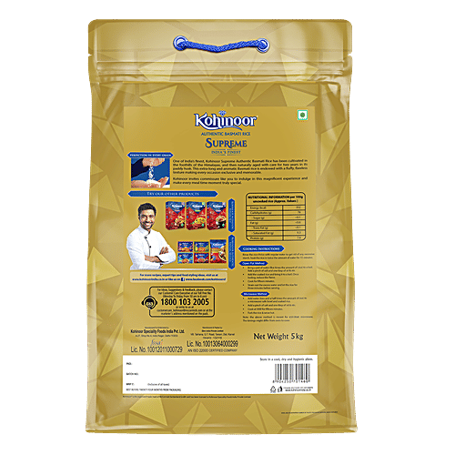Kohinoor Supreme Authentic Basmati Rice/Basmati Chawal, 5 kg  