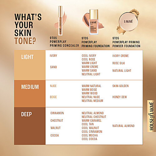 Lakme 9To5 Powerplay Priming Foundation - SPF 20, 25 ml Neutral Chestnut Built in Primer
