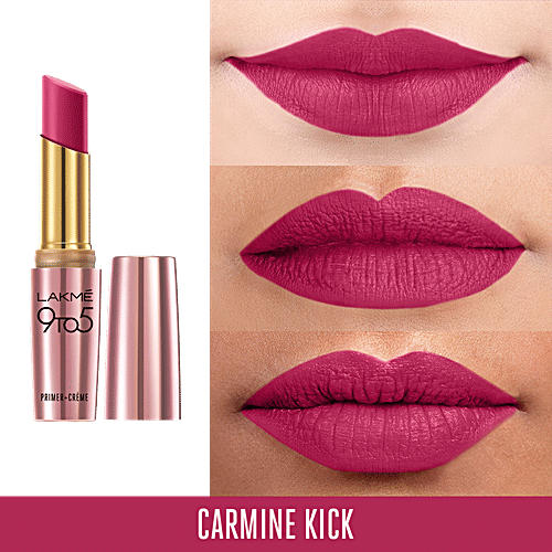 Lakme 9To5 Primer + Creme Lip Color - Carmine Kick, CR2, 3.6 g  