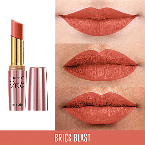 Lakme 9To5 Primer + Creme Lip Color - Brick Blast, CR4, 3.6 g  