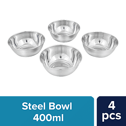 bb home Bowl/Vatti/Katori - No. 7, Prem, Stainless Steel, 400 ml (Set of 4) Dishwasher Safe