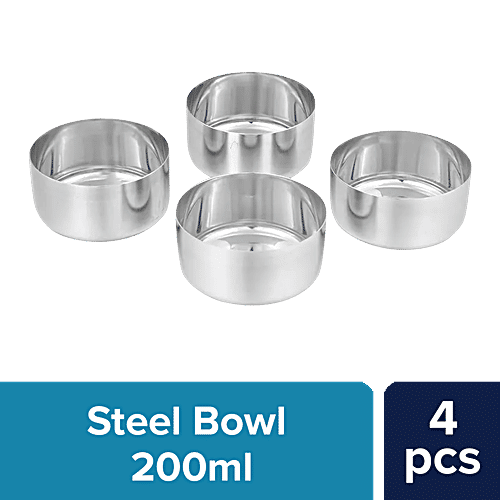 bb home Bowl/Vatti/Katori - No. 5.5, Sada, Stainless Steel, 200 ml (Set of 4) Dishwasher Safe