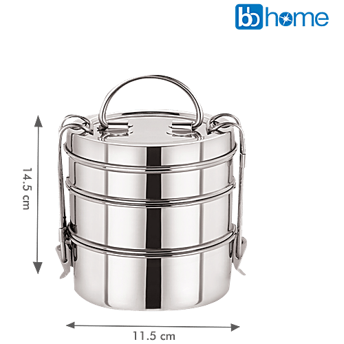 BB Home Steel Lunch/Tiffin Box With 3 Containers - 8X3, 1 pc  