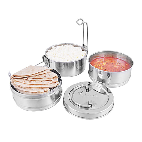 bb home Lunch/Tiffin Box With 3 Containers - 8X3, Stainless Steel, 1 pc  Dishwasher Safe